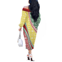 Hawaiian Quilt Pattern Off The Shoulder Long Sleeve Dress Special Color Mixed - Polynesian Pride