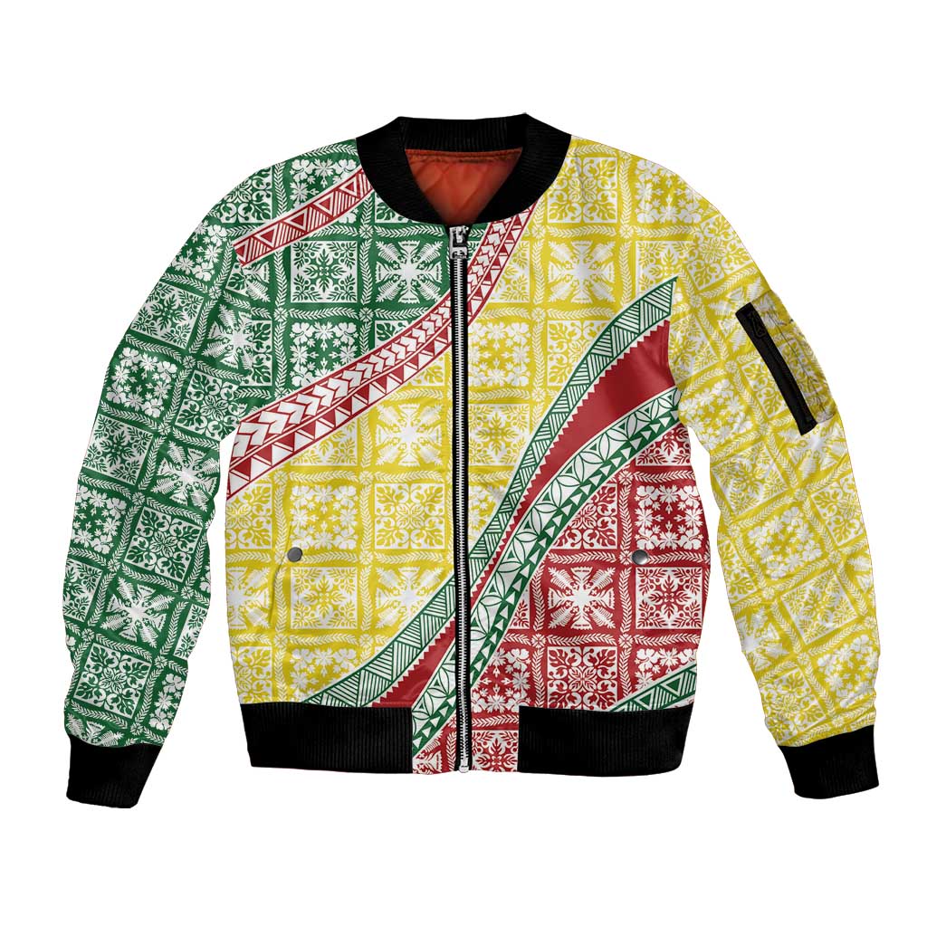 Hawaiian Quilt Pattern Sleeve Zip Bomber Jacket Special Color Mixed LT01 Unisex Multicolor - Polynesian Pride