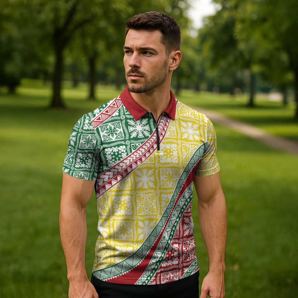 Hawaiian Quilt Pattern Zipper Polo Shirt Special Color Mixed - Polynesian Pride