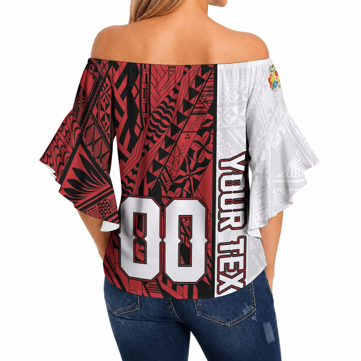 Custom Rugby Tonga 2026 Off Shoulder Wrap Waist Top Ngatu Pattern Special Version