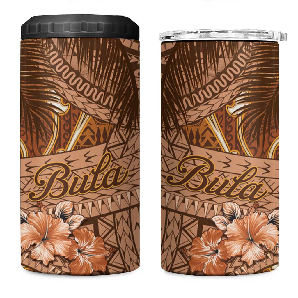 Personalised Fiji Masi 4 in 1 Can Cooler Tumbler Bula Fijian Masi Tapa Vintage Style LT01 One Size: 16 oz Brown - Polynesian Pride