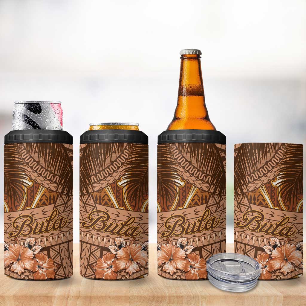 Personalised Fiji Masi 4 in 1 Can Cooler Tumbler Bula Fijian Masi Tapa Vintage Style LT01 - Polynesian Pride