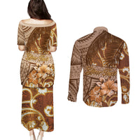 Personalised Fiji Masi Couples Matching Puletasi Dress and Long Sleeve Button Shirt Bula Fijian Masi Tapa Vintage Style LT01 - Polynesian Pride