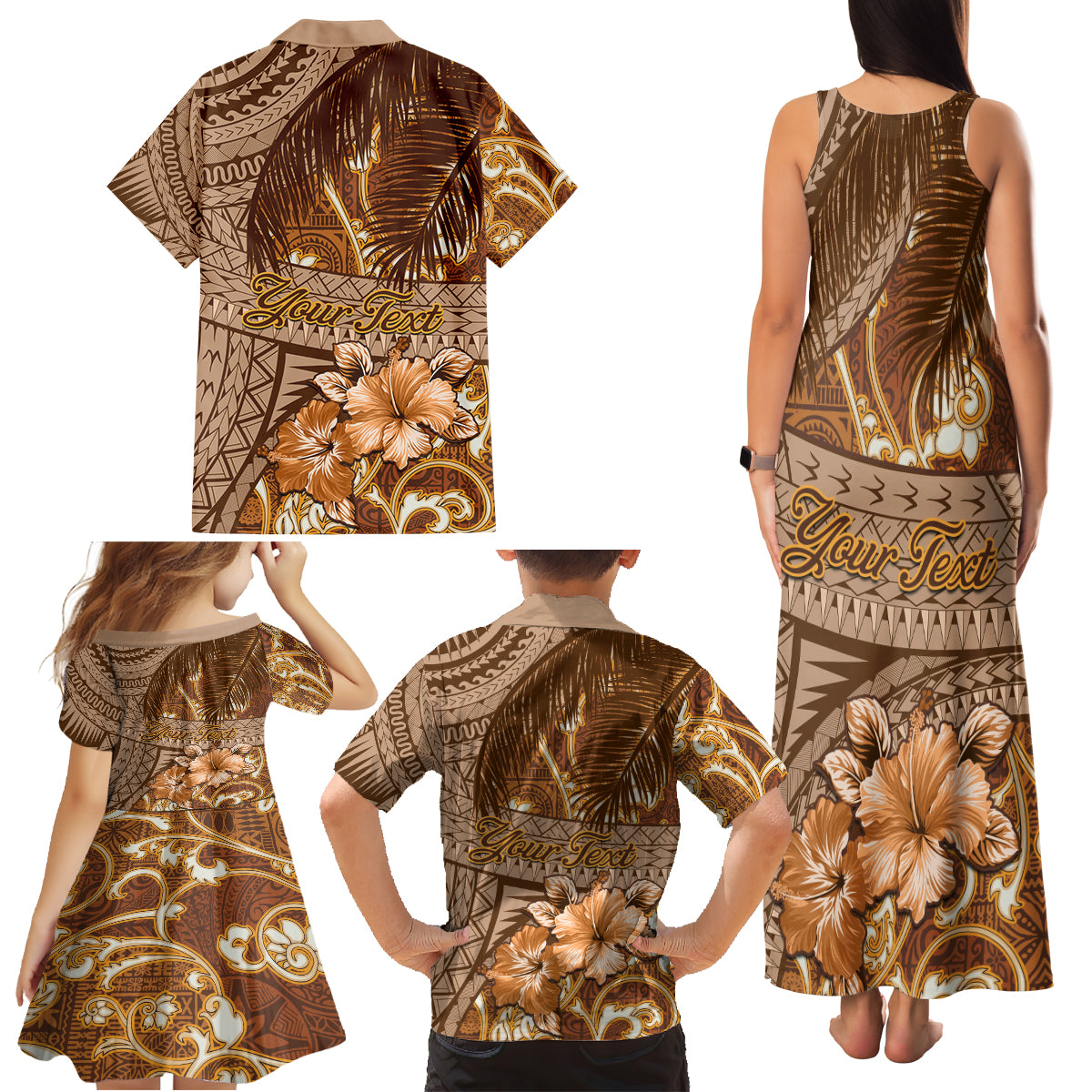 Personalised Fiji Masi Family Matching Tank Maxi Dress and Hawaiian Shirt Bula Fijian Masi Tapa Vintage Style LT01 - Polynesian Pride