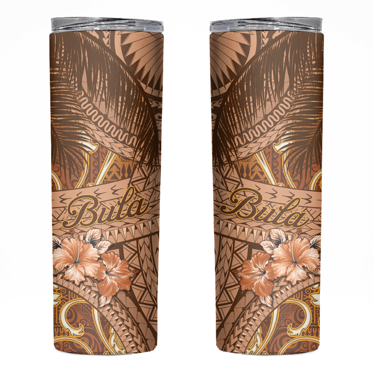Fiji Masi Skinny Tumbler Bula Fijian Masi Tapa Vintage Style LT01 Brown - Polynesian Pride