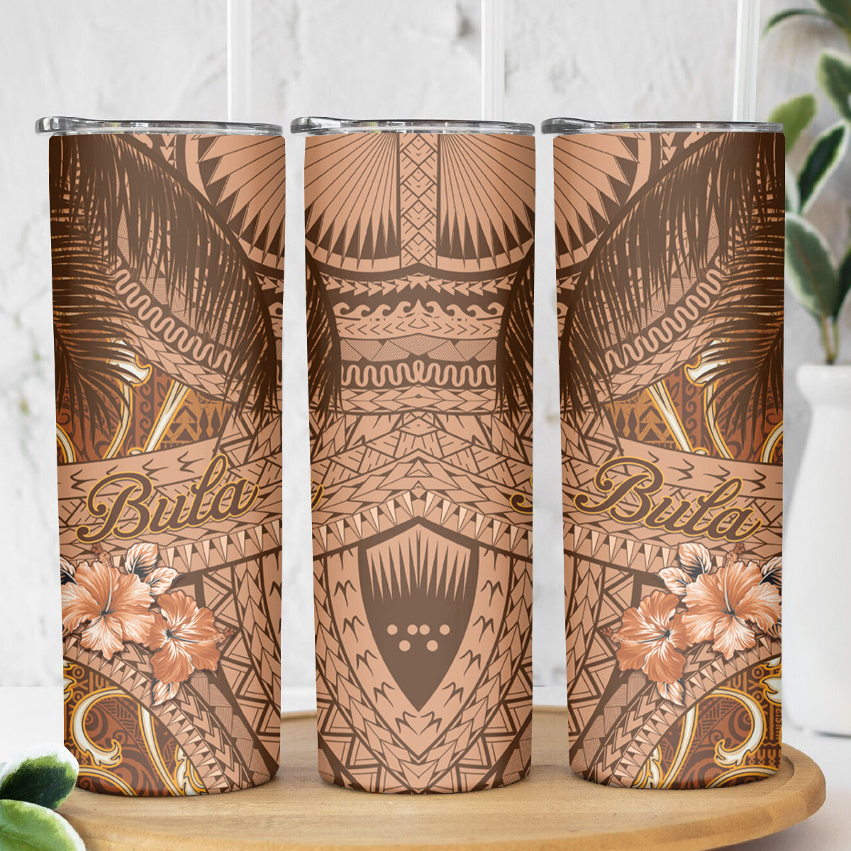 Fiji Masi Skinny Tumbler Bula Fijian Masi Tapa Vintage Style LT01 - Polynesian Pride