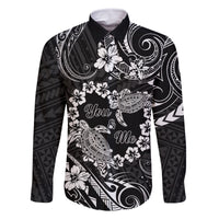 Polynesian Turtle Valentine Family Matching Off Shoulder Maxi Dress and Hawaiian Shirt You And Me Hibiscus Heart LT01 Dad's Shirt - Long Sleeve Black - Polynesian Pride