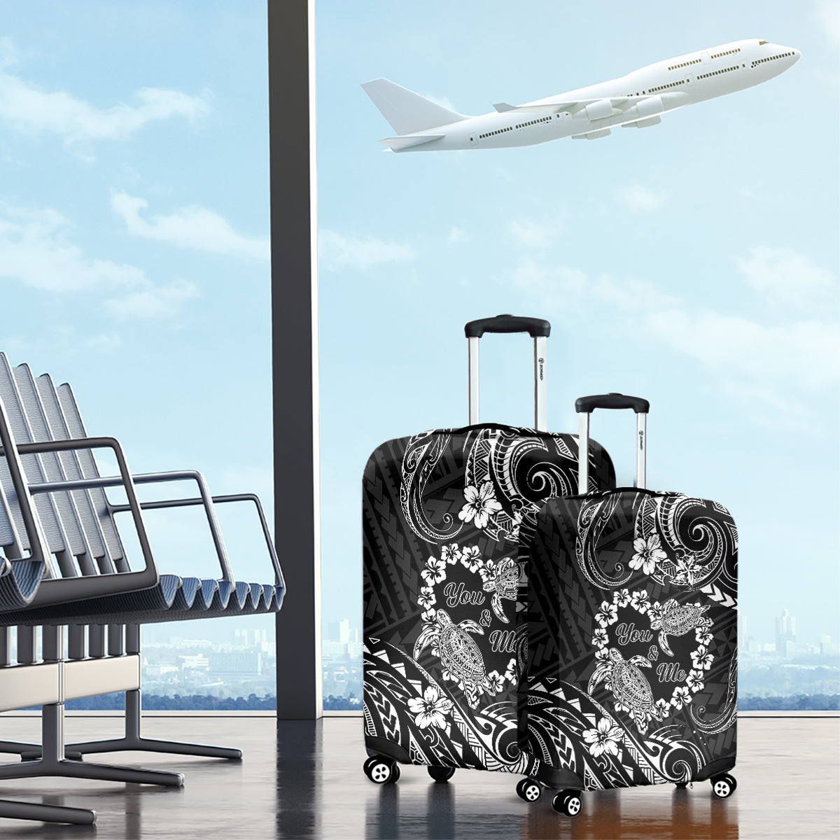 Polynesian Turtle Valentine Luggage Cover You And Me Hibiscus Heart LT01 - Polynesian Pride