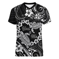 Polynesian Turtle Valentine Women V Neck T Shirt You And Me Hibiscus Heart LT01 Female Black - Polynesian Pride