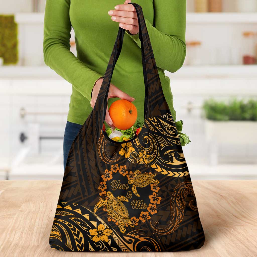 Polynesian Turtle Valentine Grocery Bag You And Me Gold Hibiscus Heart