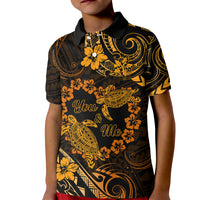 Polynesian Turtle Valentine Kid Polo Shirt You And Me Gold Hibiscus Heart LT01 Kid Gold - Polynesian Pride