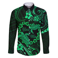 Polynesian Turtle Valentine Family Matching Mermaid Dress and Hawaiian Shirt You And Me Green Hibiscus Heart LT01 Dad's Shirt - Long Sleeve Green - Polynesian Pride