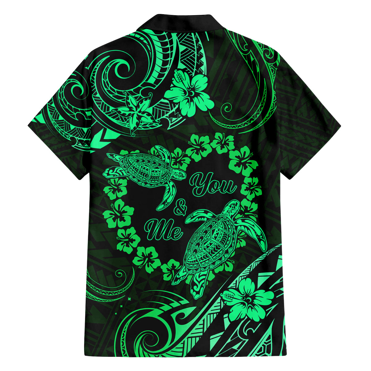 Polynesian Turtle Valentine Family Matching Off Shoulder Maxi Dress and Hawaiian Shirt You And Me Green Hibiscus Heart LT01 - Polynesian Pride