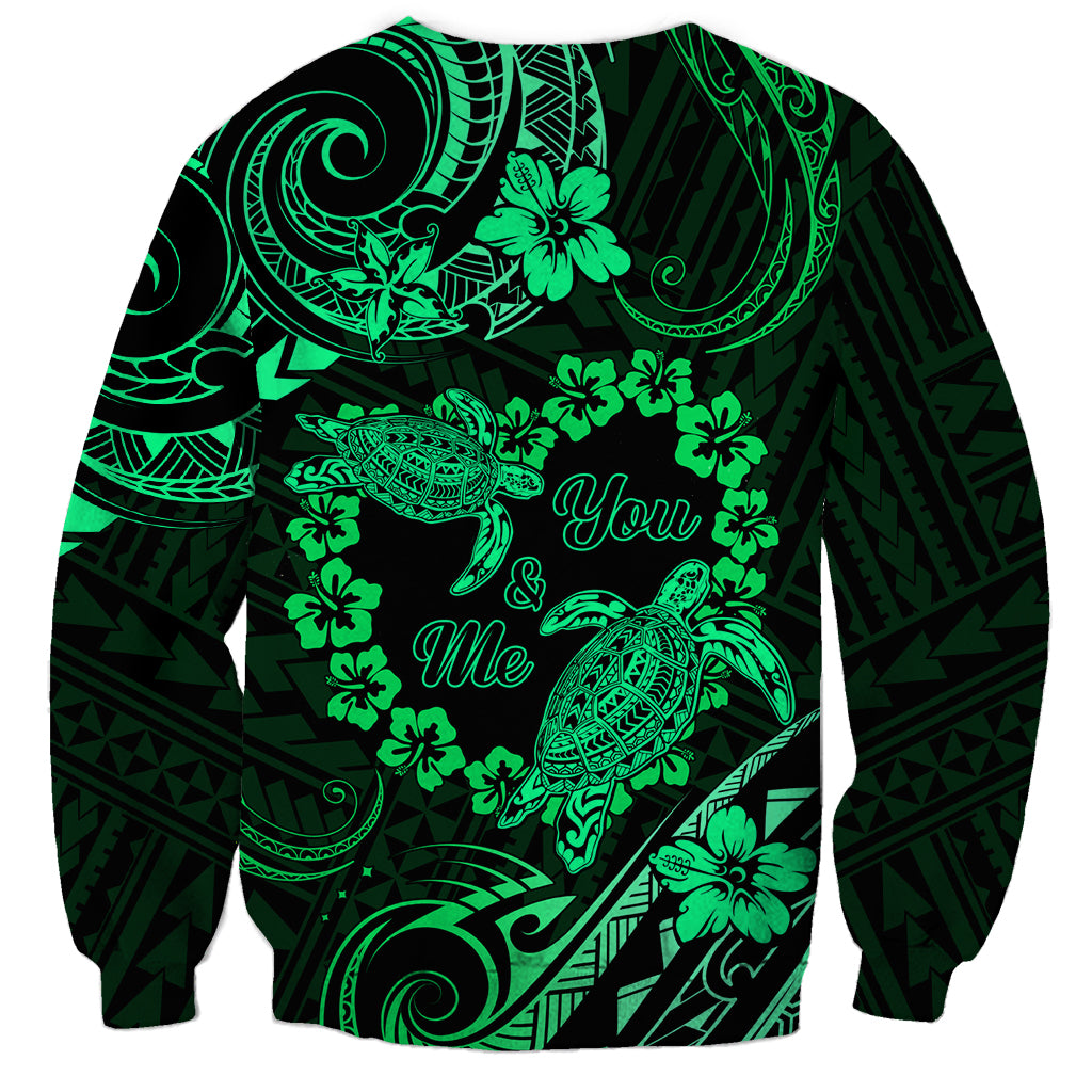Polynesian Turtle Valentine Sweatshirt You And Me Green Hibiscus Heart LT01 - Polynesian Pride