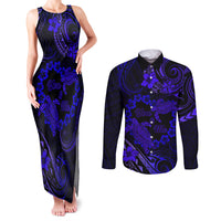 Polynesian Turtle Valentine Couples Matching Tank Maxi Dress and Long Sleeve Button Shirt You And Me Navy Blue Hibiscus Heart LT01 Blue - Polynesian Pride