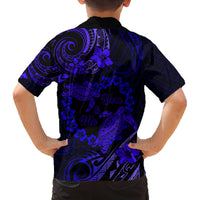 Polynesian Turtle Valentine Family Matching Off Shoulder Long Sleeve Dress and Hawaiian Shirt You And Me Navy Blue Hibiscus Heart LT01 - Polynesian Pride