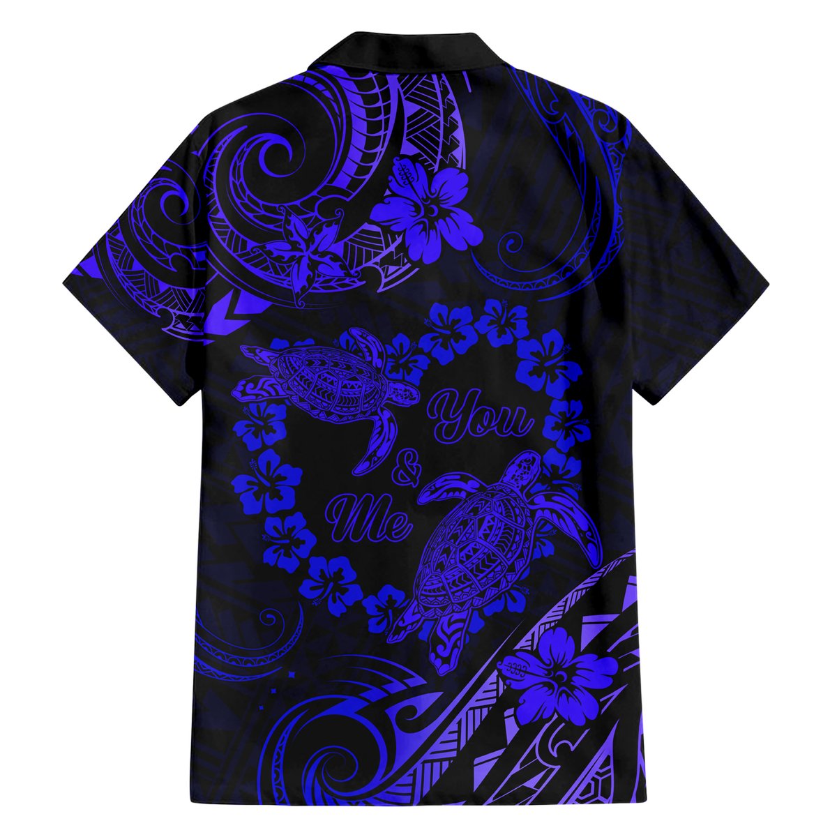 Polynesian Turtle Valentine Hawaiian Shirt You And Me Navy Blue Hibiscus Heart LT01 - Polynesian Pride