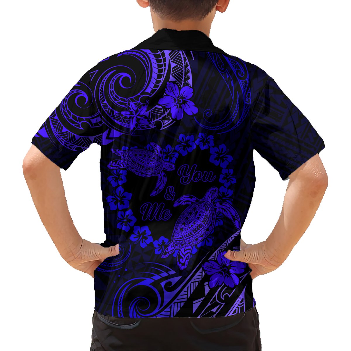 Polynesian Turtle Valentine Hawaiian Shirt You And Me Navy Blue Hibiscus Heart LT01 - Polynesian Pride