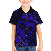 Polynesian Turtle Valentine Kid Hawaiian Shirt You And Me Navy Blue Hibiscus Heart LT01 Kid Blue - Polynesian Pride