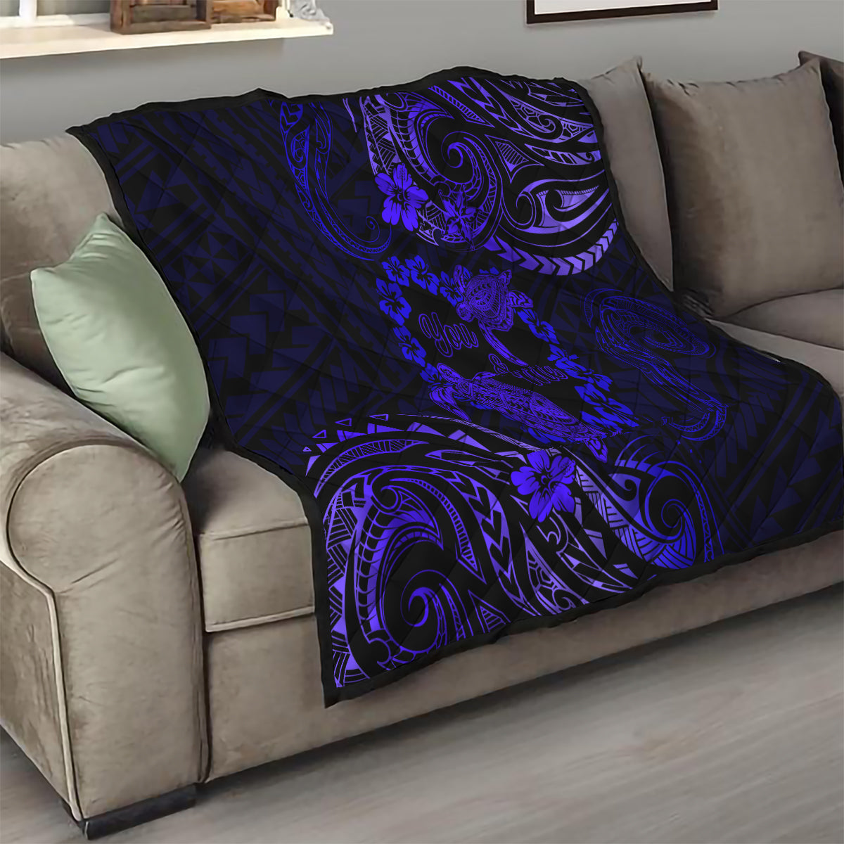 Polynesian Turtle Valentine Quilt You And Me Navy Blue Hibiscus Heart LT01 - Polynesian Pride