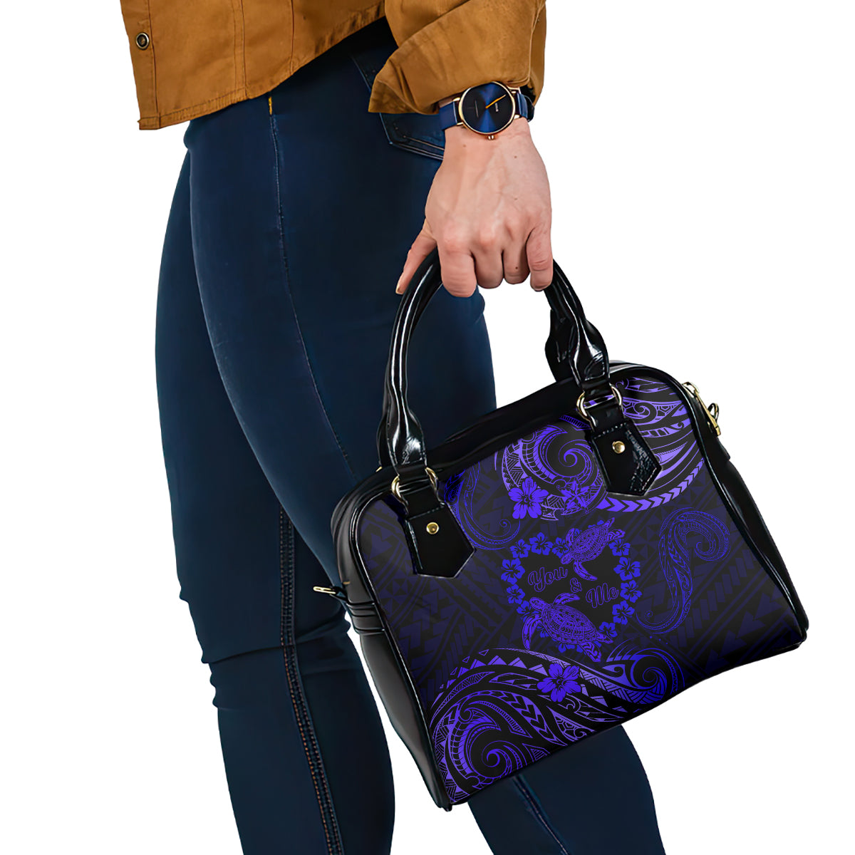 Polynesian Turtle Valentine Shoulder Handbag You And Me Navy Blue Hibiscus Heart LT01 - Polynesian Pride