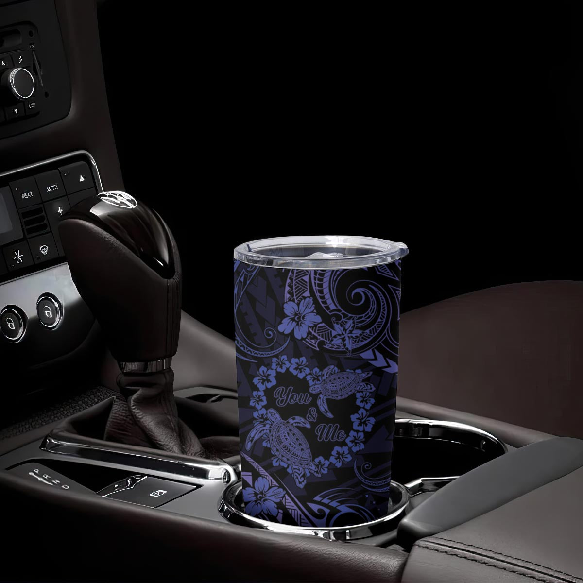 Polynesian Turtle Valentine Tumbler Cup You And Me Navy Blue Hibiscus Heart