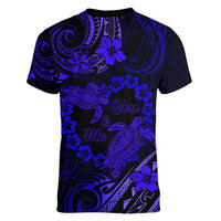 Polynesian Turtle Valentine Women V Neck T Shirt You And Me Navy Blue Hibiscus Heart LT01 - Polynesian Pride