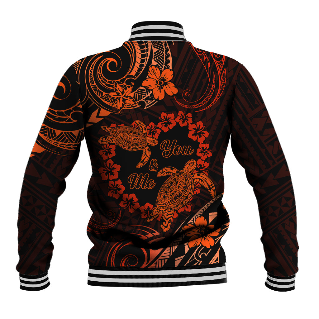 Polynesian Turtle Valentine Baseball Jacket You And Me Orange Hibiscus Heart LT01 - Polynesian Pride
