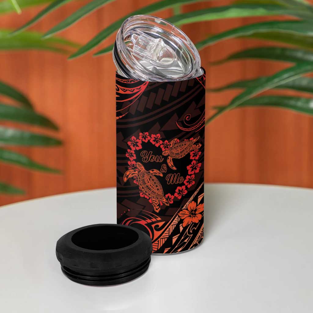 Polynesian Turtle Valentine 4 in 1 Can Cooler Tumbler You And Me Orange Hibiscus Heart