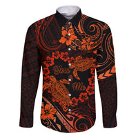Polynesian Turtle Valentine Family Matching Mermaid Dress and Hawaiian Shirt You And Me Orange Hibiscus Heart LT01 Dad's Shirt - Long Sleeve Orange - Polynesian Pride
