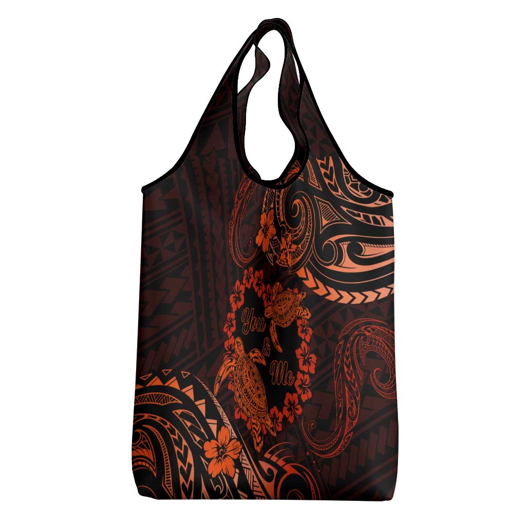 Polynesian Turtle Valentine Grocery Bag You And Me Orange Hibiscus Heart