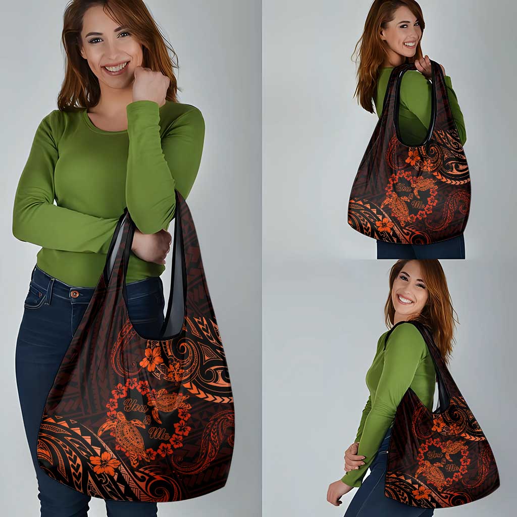 Polynesian Turtle Valentine Grocery Bag You And Me Orange Hibiscus Heart