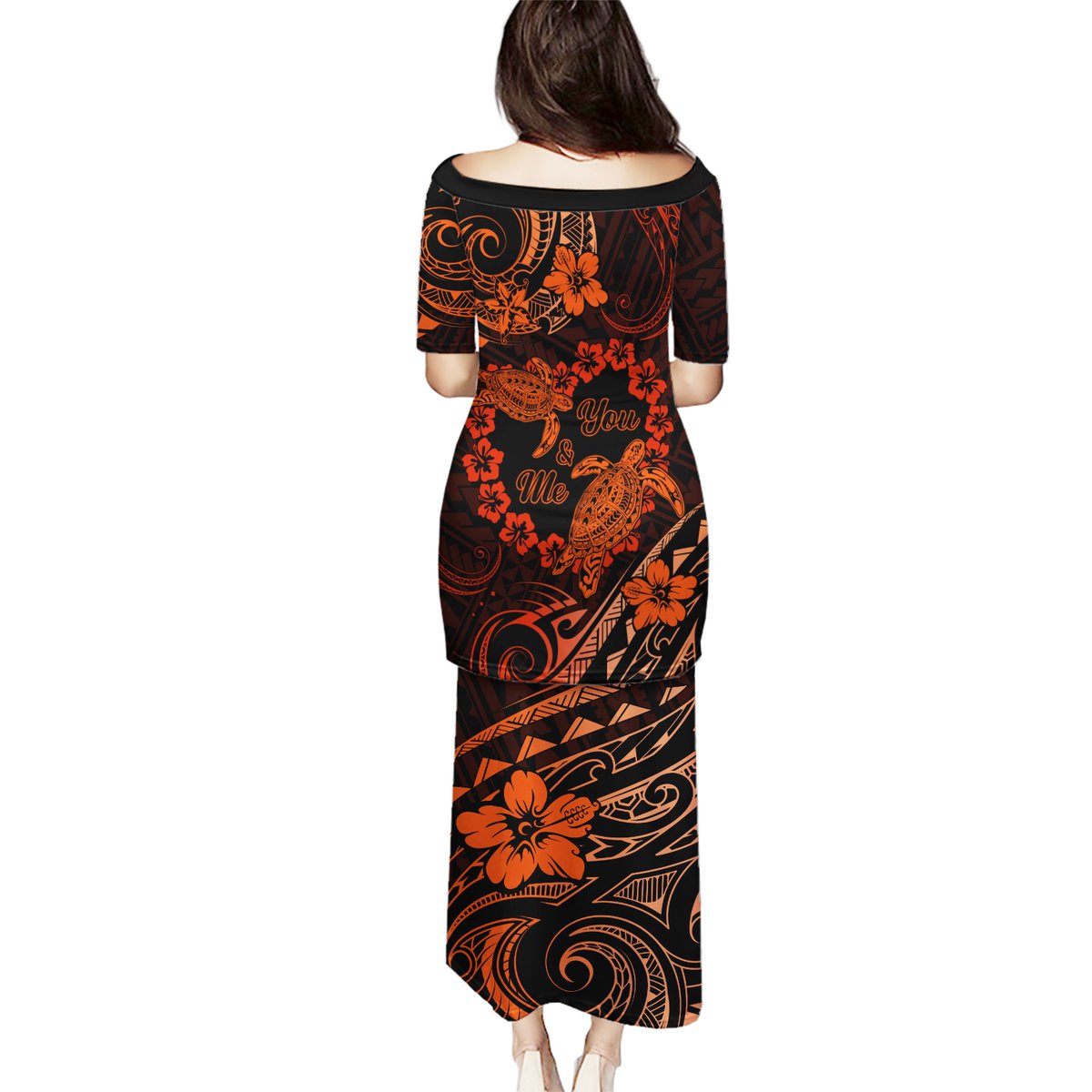 Polynesian Turtle Valentine Puletasi You And Me Orange Hibiscus Heart LT01 - Polynesian Pride