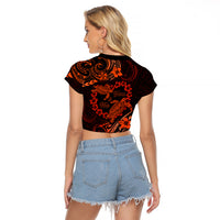 Polynesian Turtle Valentine Raglan Cropped T Shirt You And Me Orange Hibiscus Heart LT01 - Polynesian Pride