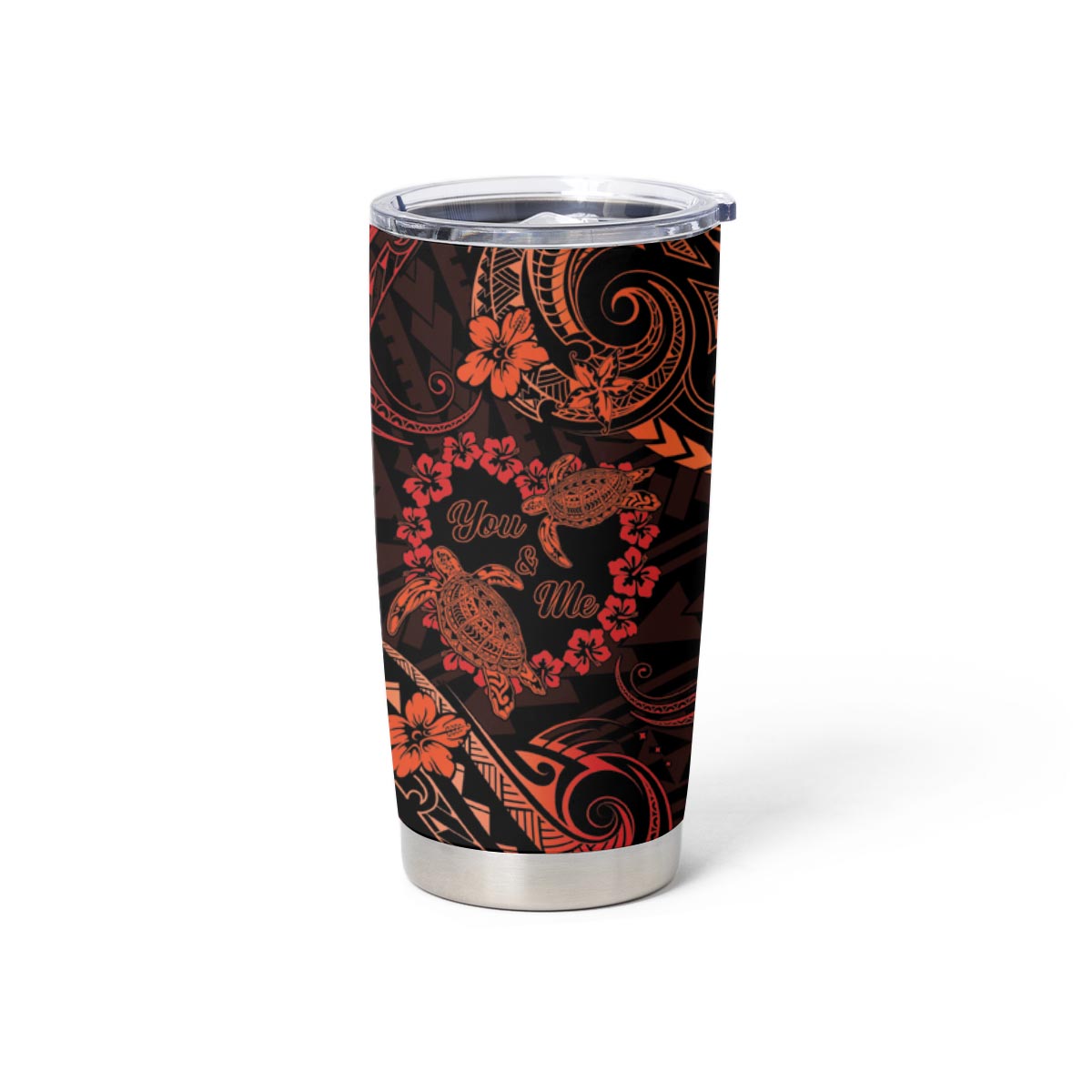 Polynesian Turtle Valentine Tumbler Cup You And Me Orange Hibiscus Heart