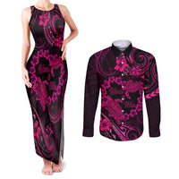 Polynesian Turtle Valentine Couples Matching Tank Maxi Dress and Long Sleeve Button Shirt You And Me Pink Hibiscus Heart LT01 Pink - Polynesian Pride