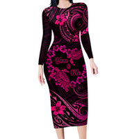 Polynesian Turtle Valentine Family Matching Long Sleeve Bodycon Dress and Hawaiian Shirt You And Me Pink Hibiscus Heart LT01 Mom's Dress Pink - Polynesian Pride