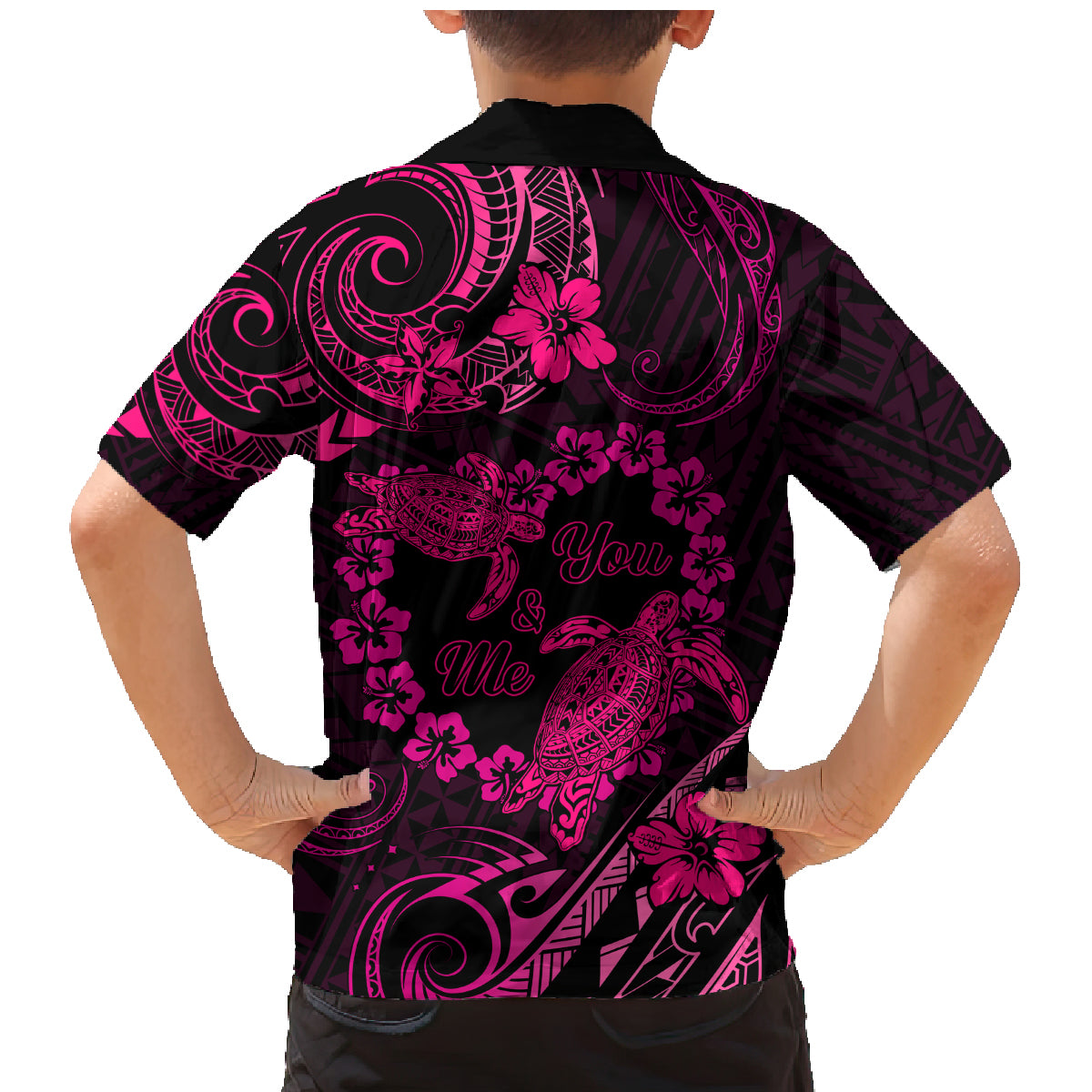 Polynesian Turtle Valentine Family Matching Mermaid Dress and Hawaiian Shirt You And Me Pink Hibiscus Heart LT01 - Polynesian Pride