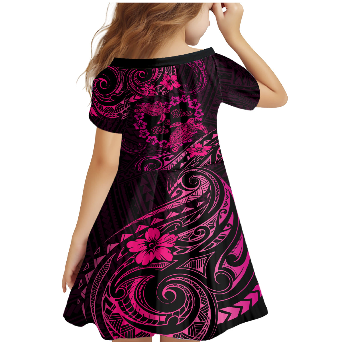 Polynesian Turtle Valentine Family Matching Mermaid Dress and Hawaiian Shirt You And Me Pink Hibiscus Heart LT01 - Polynesian Pride