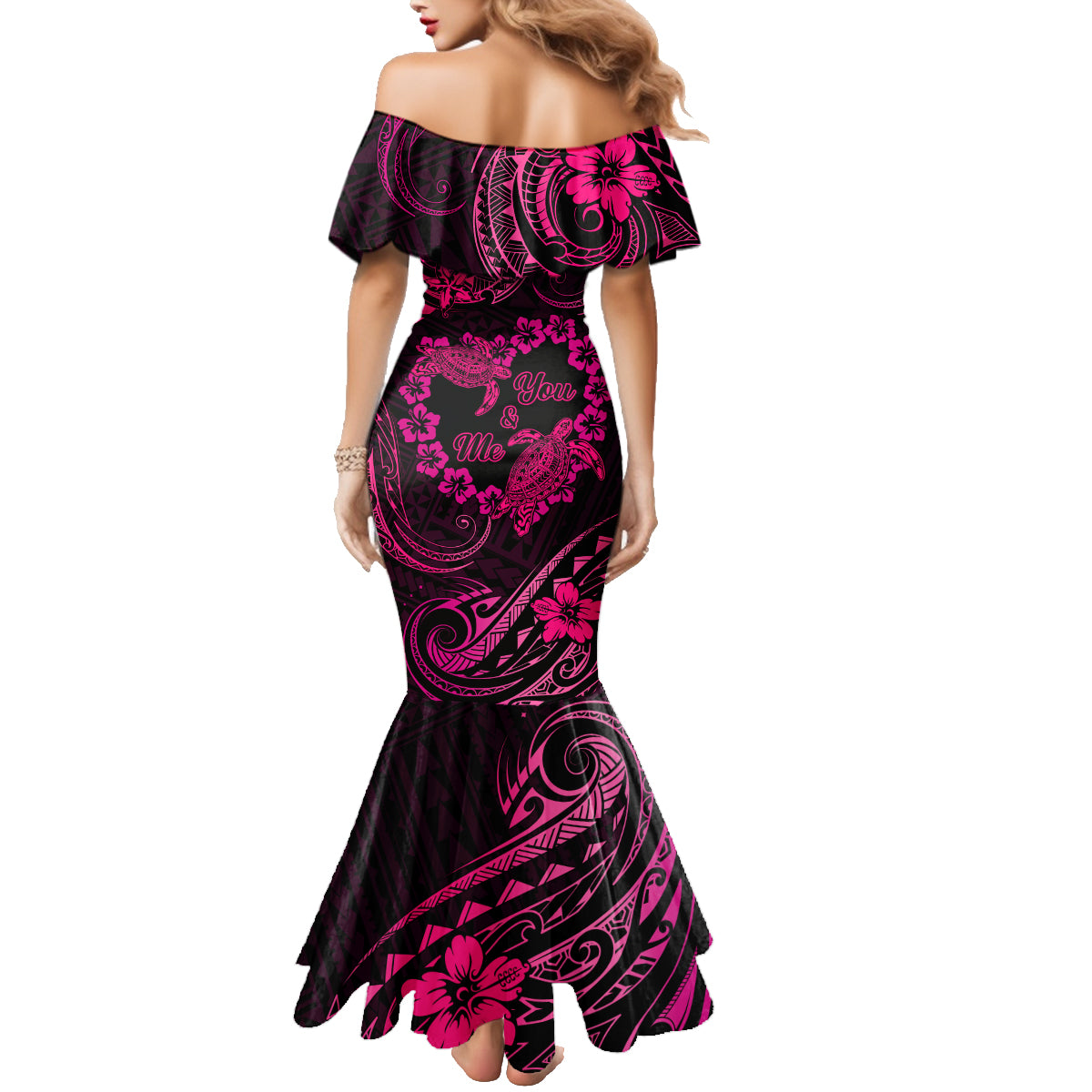 Polynesian Turtle Valentine Family Matching Mermaid Dress and Hawaiian Shirt You And Me Pink Hibiscus Heart LT01 - Polynesian Pride