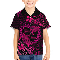 Polynesian Turtle Valentine Family Matching Off Shoulder Short Dress and Hawaiian Shirt You And Me Pink Hibiscus Heart LT01 Son's Shirt Pink - Polynesian Pride