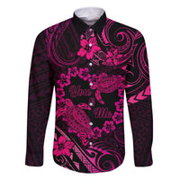 Polynesian Turtle Valentine Family Matching Tank Maxi Dress and Hawaiian Shirt You And Me Pink Hibiscus Heart LT01 Dad's Shirt - Long Sleeve Pink - Polynesian Pride