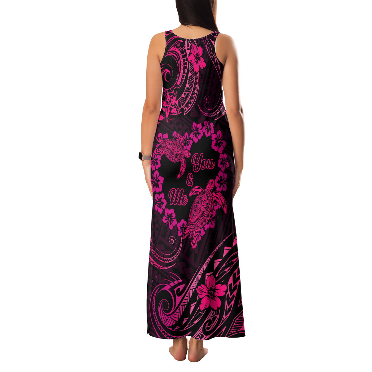 Polynesian Turtle Valentine Family Matching Tank Maxi Dress and Hawaiian Shirt You And Me Pink Hibiscus Heart LT01 - Polynesian Pride