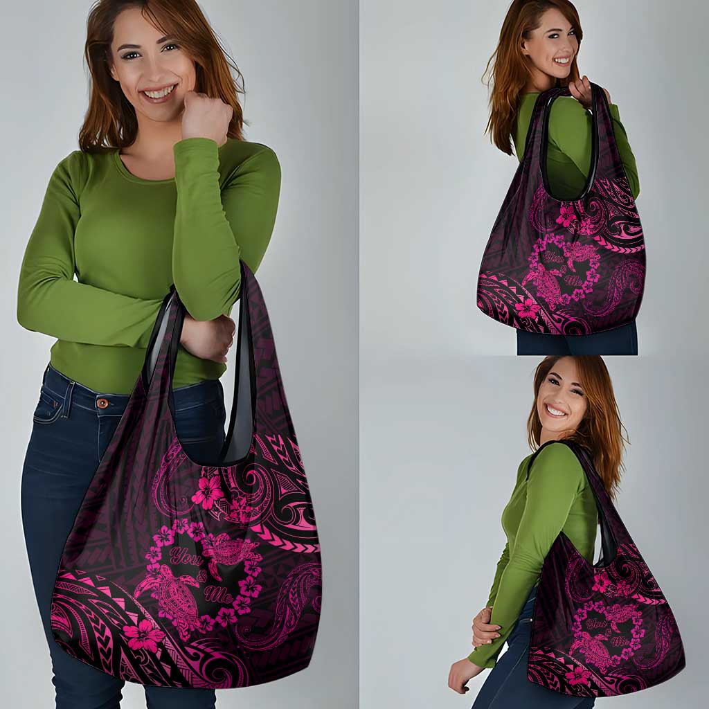 Polynesian Turtle Valentine Grocery Bag You And Me Pink Hibiscus Heart