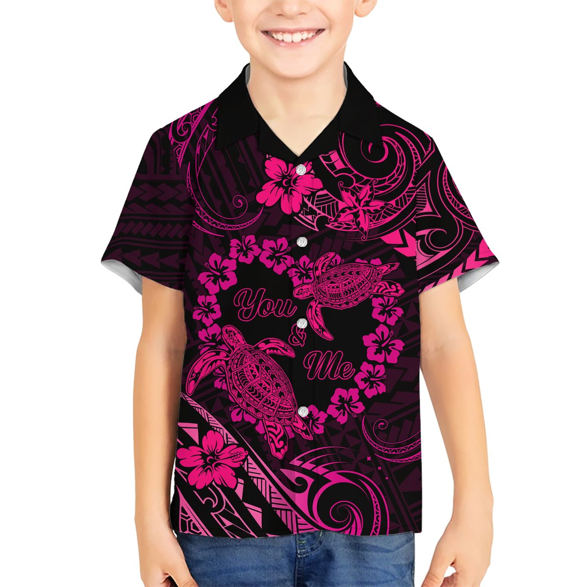 Polynesian Turtle Valentine Hawaiian Shirt You And Me Pink Hibiscus Heart LT01 - Polynesian Pride