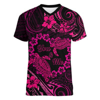 Polynesian Turtle Valentine Women V Neck T Shirt You And Me Pink Hibiscus Heart LT01 Female Pink - Polynesian Pride