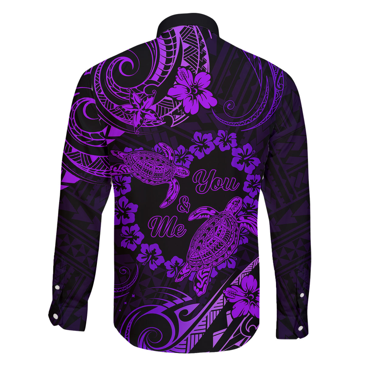 Polynesian Turtle Valentine Family Matching Off Shoulder Short Dress and Hawaiian Shirt You And Me Purple Hibiscus Heart LT01 - Polynesian Pride