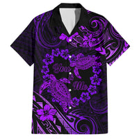 Polynesian Turtle Valentine Family Matching Short Sleeve Bodycon Dress and Hawaiian Shirt You And Me Purple Hibiscus Heart LT01 Dad's Shirt - Short Sleeve Purple - Polynesian Pride
