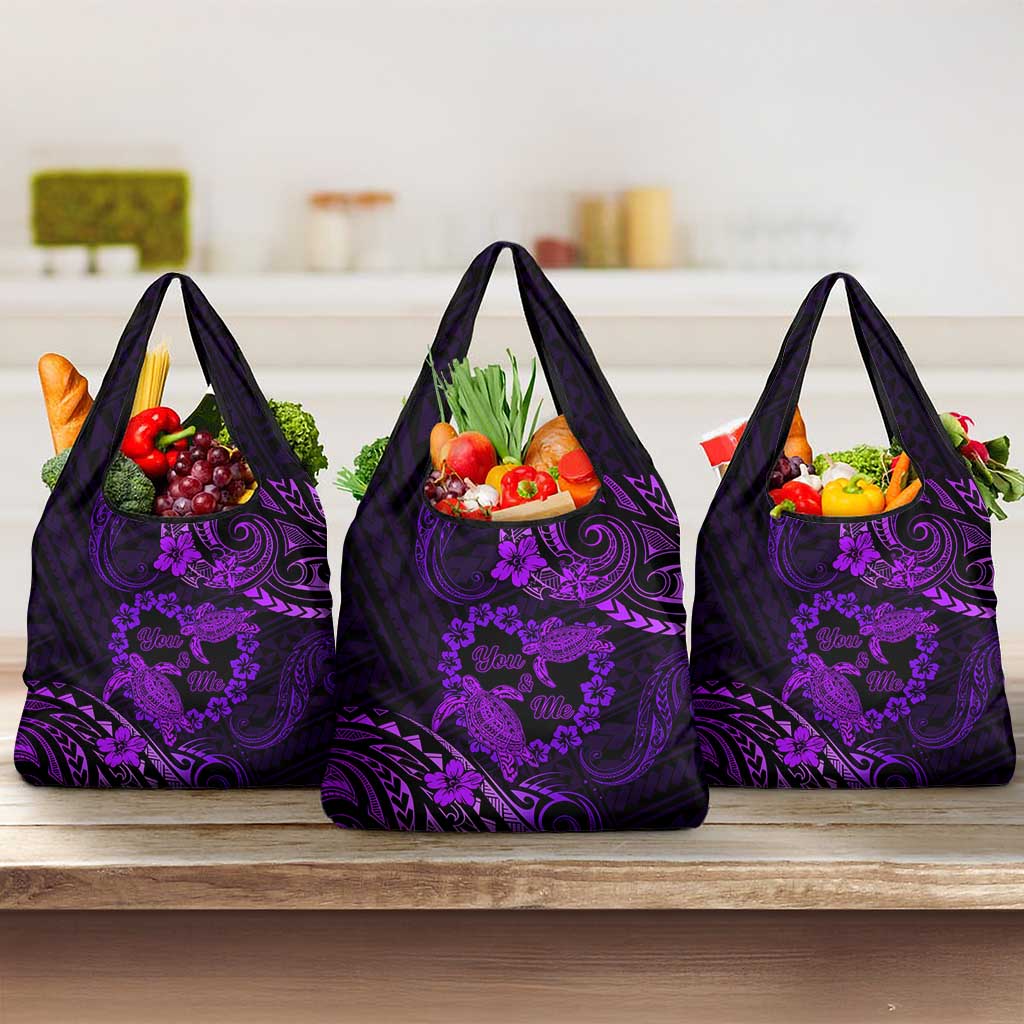 Polynesian Turtle Valentine Grocery Bag You And Me Purple Hibiscus Heart