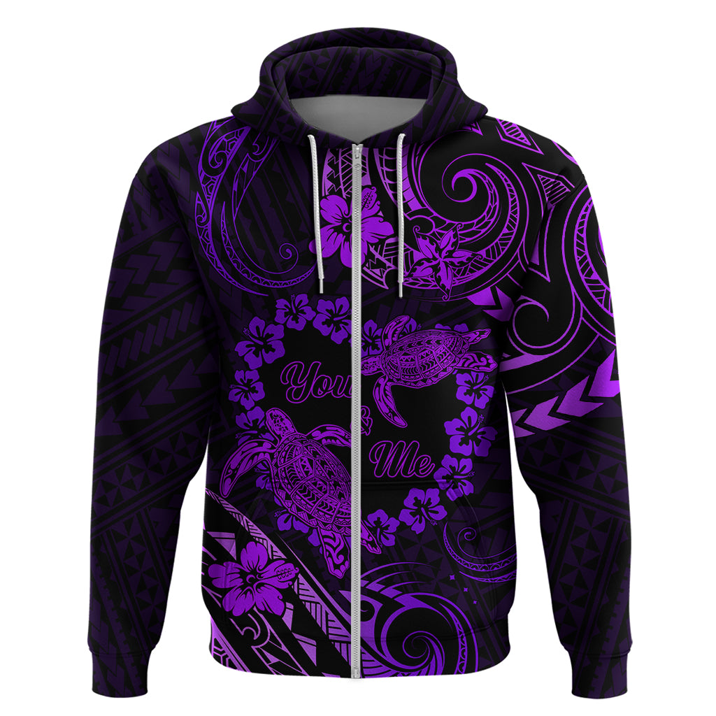 Polynesian Turtle Valentine Hoodie You And Me Purple Hibiscus Heart LT01 Zip Hoodie Purple - Polynesian Pride